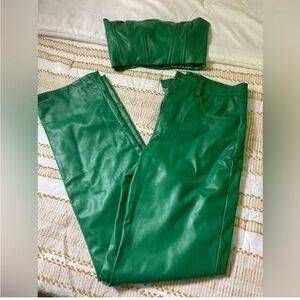 Two Piece faux leather Pant + Bando crop top